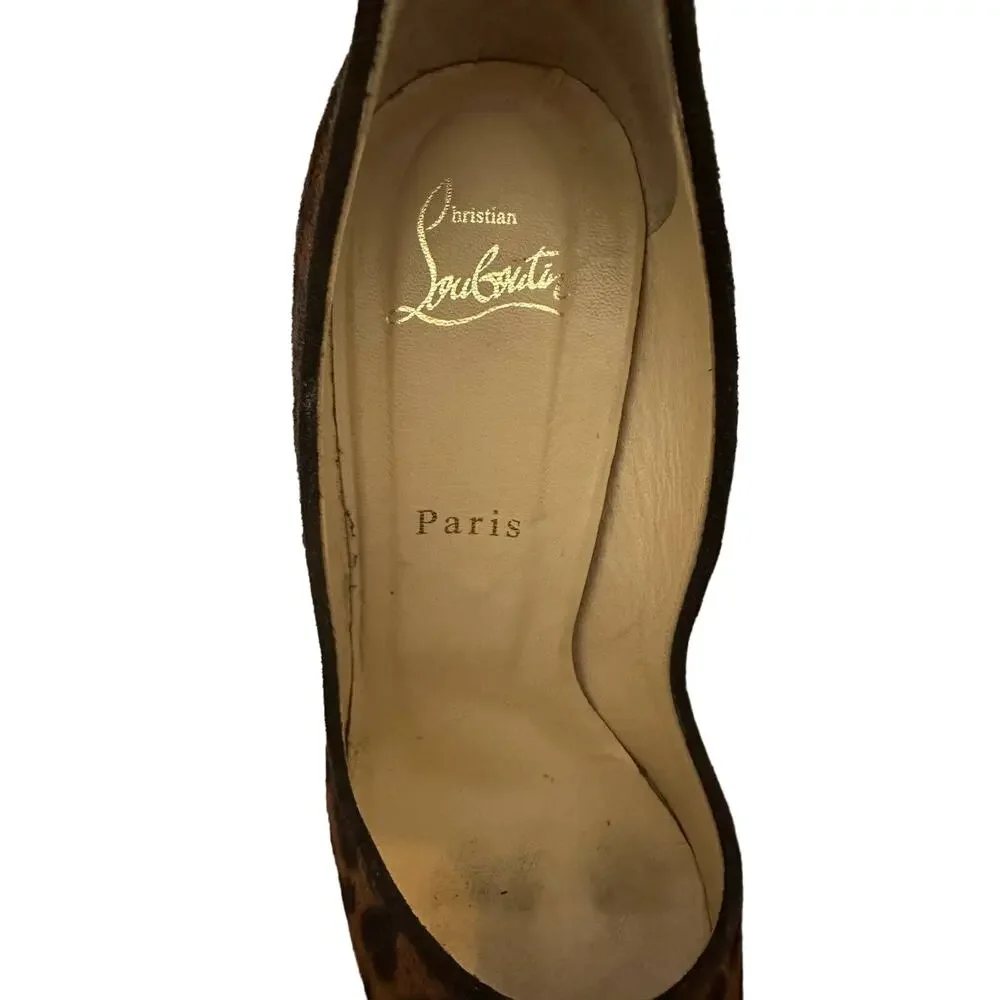Christian Louboutin coroclic peep toe pony hair animal print wedges size 38 - Picture 4 of 8